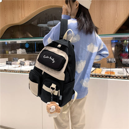 New English Bmbroidery Waterproof Nylon Women Backpack Female Multiple Pockets Color Contrast Travel Bag Lady's Schoolbag