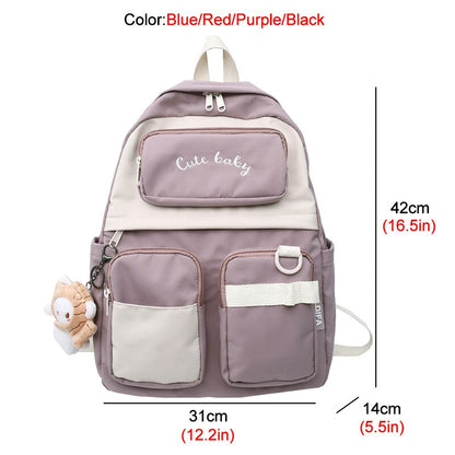 New English Bmbroidery Waterproof Nylon Women Backpack Female Multiple Pockets Color Contrast Travel Bag Lady's Schoolbag