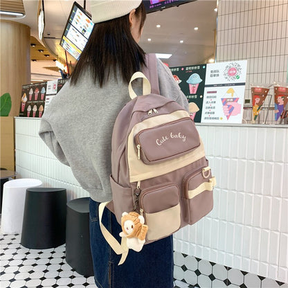 New English Bmbroidery Waterproof Nylon Women Backpack Female Multiple Pockets Color Contrast Travel Bag Lady's Schoolbag