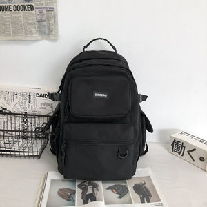 Gothslove Large Capacity College Student School Backpacks Double Pocket Waterproof Nylon Women Black Backpacks for Teens