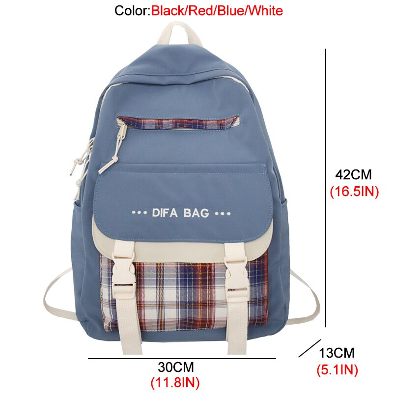 New Letters Embroidery Waterproof Nylon Women Backpack Female Plaid Insert Buckle Travel Bag Korean Schoolbag for Girls