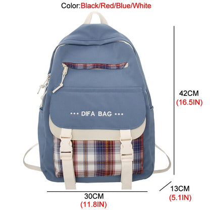 New Letters Embroidery Waterproof Nylon Women Backpack Female Plaid Insert Buckle Travel Bag Korean Schoolbag for Girls