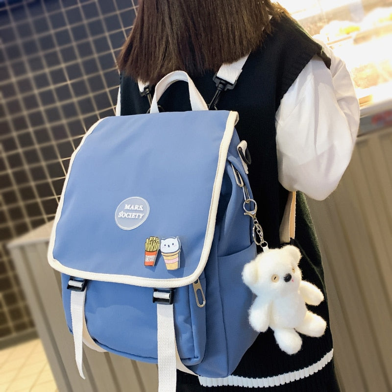 New Multi-function Waterproof Nylon Women Backpack Female Insert Buckle Portable Travel Bag Teenage Girls Small Schoolbag