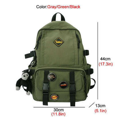 New Multi-pocket Nylon Backpack Unisex Solid Color Button Travel Bag Large Capacity Students Schoolbag Laptop backpacks