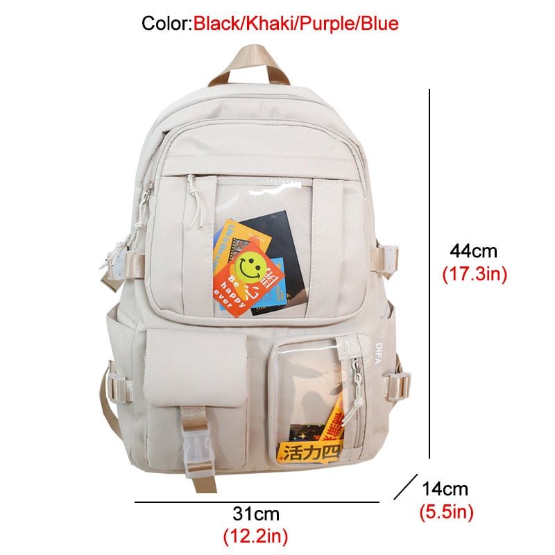 New Multi-pocket Waterproof Nylon Women Backpack Men Large Capacity Transparent Travel Bag Unisex Insert Buckle Schoolbag