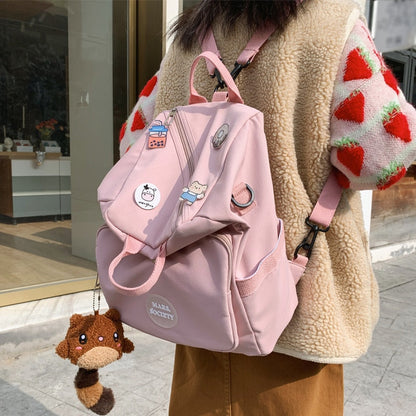 New Multifunction Waterproof Nylon Women Backpack Female Lovely Badges Portable Travel Bag Teenage Girl Small Schoolbag