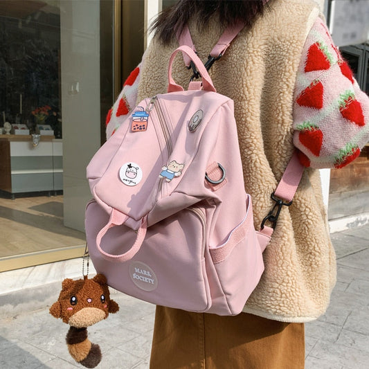 New Multifunction Waterproof Nylon Women Backpack Female Lovely Badges Portable Travel Bag Teenage Girl Small Schoolbag