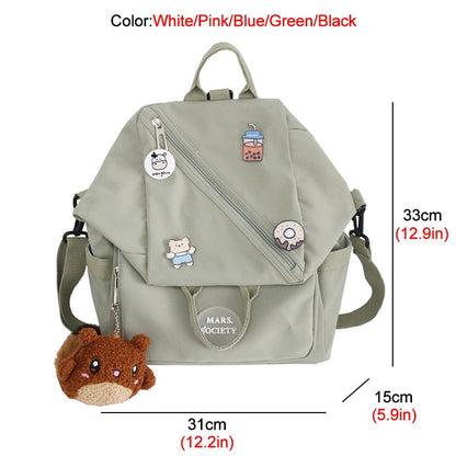 New Multifunction Waterproof Nylon Women Backpack Female Lovely Badges Portable Travel Bag Teenage Girl Small Schoolbag