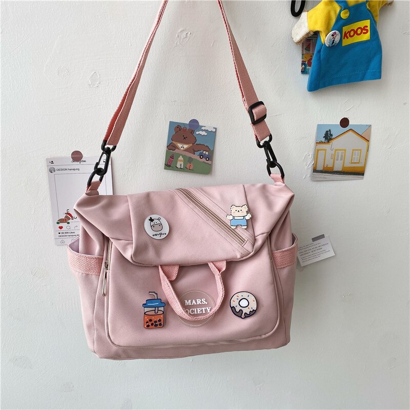 New Multifunction Waterproof Nylon Women Backpack Female Lovely Badges Portable Travel Bag Teenage Girl Small Schoolbag