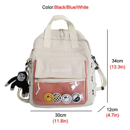 New Multifunction Waterproof Nylon Women Backpack Female Transparent Pocket Small Travel Bag Girl Mini Schoolbag Book Bag