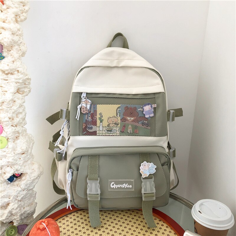 New Waterproof Nylon Women Backpack Female Multi-pocket Net Travel Bag Korean Insert Buckle Girl's Schoolbag Book Bags