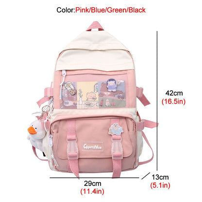 New Waterproof Nylon Women Backpack Female Multi-pocket Net Travel Bag Korean Insert Buckle Girl's Schoolbag Book Bags