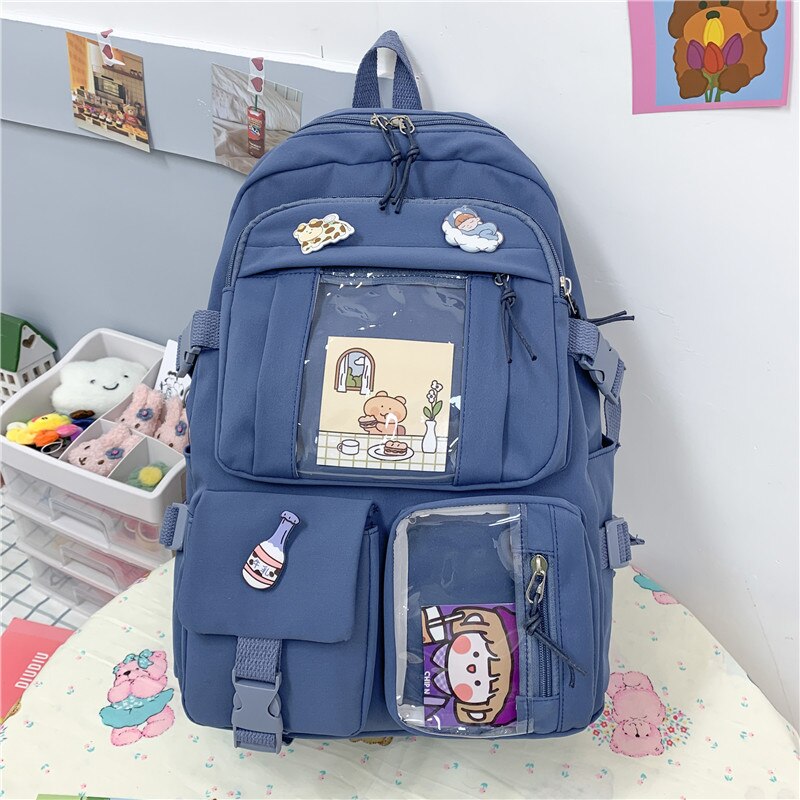 New Waterproof Nylon Women Backpack Female Multi-pocket Travel Bag Teenage Girls Pure Color Eye-splice Schoolbag Mochilas