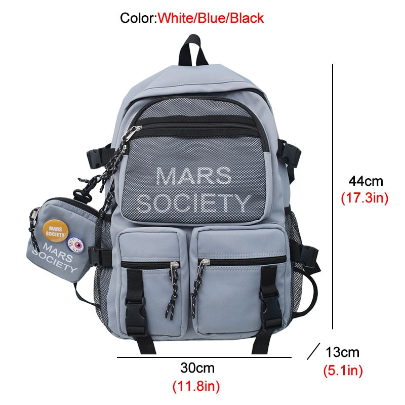 New Waterproof Nylon Women Backpack Men Multi-pocket Travel Bag Unisex Net Schoolbag Letter Printing Laptop Backpack