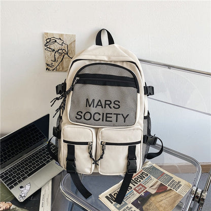 New Waterproof Nylon Women Backpack Men Multi-pocket Travel Bag Unisex Net Schoolbag Letter Printing Laptop Backpack