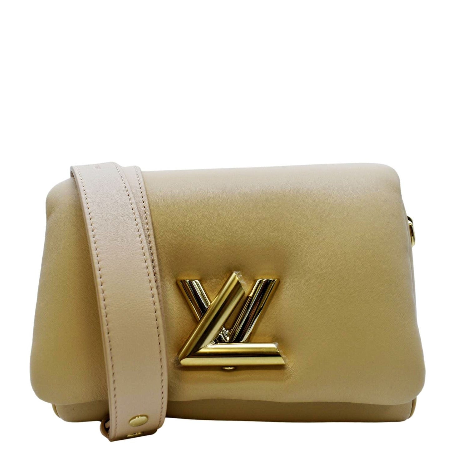 LOUIS VUITTON Twist MM Padded Lambskin Leather Shoulder Bag Beige