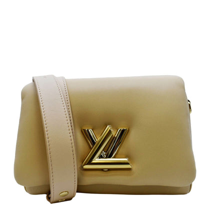 LOUIS VUITTON Twist MM Padded Lambskin Leather Shoulder Bag Beige