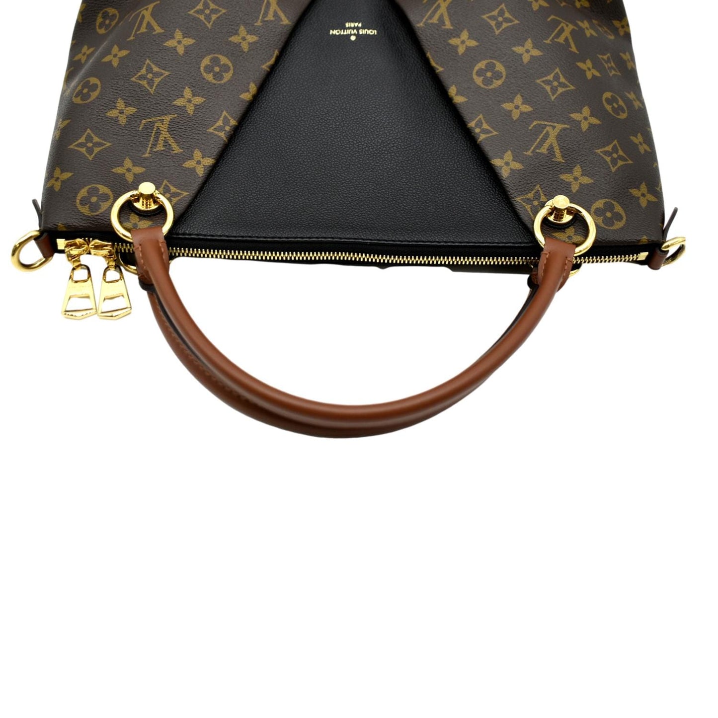 LOUIS VUITTON V MM Monogram Leather Hobo Bag Black