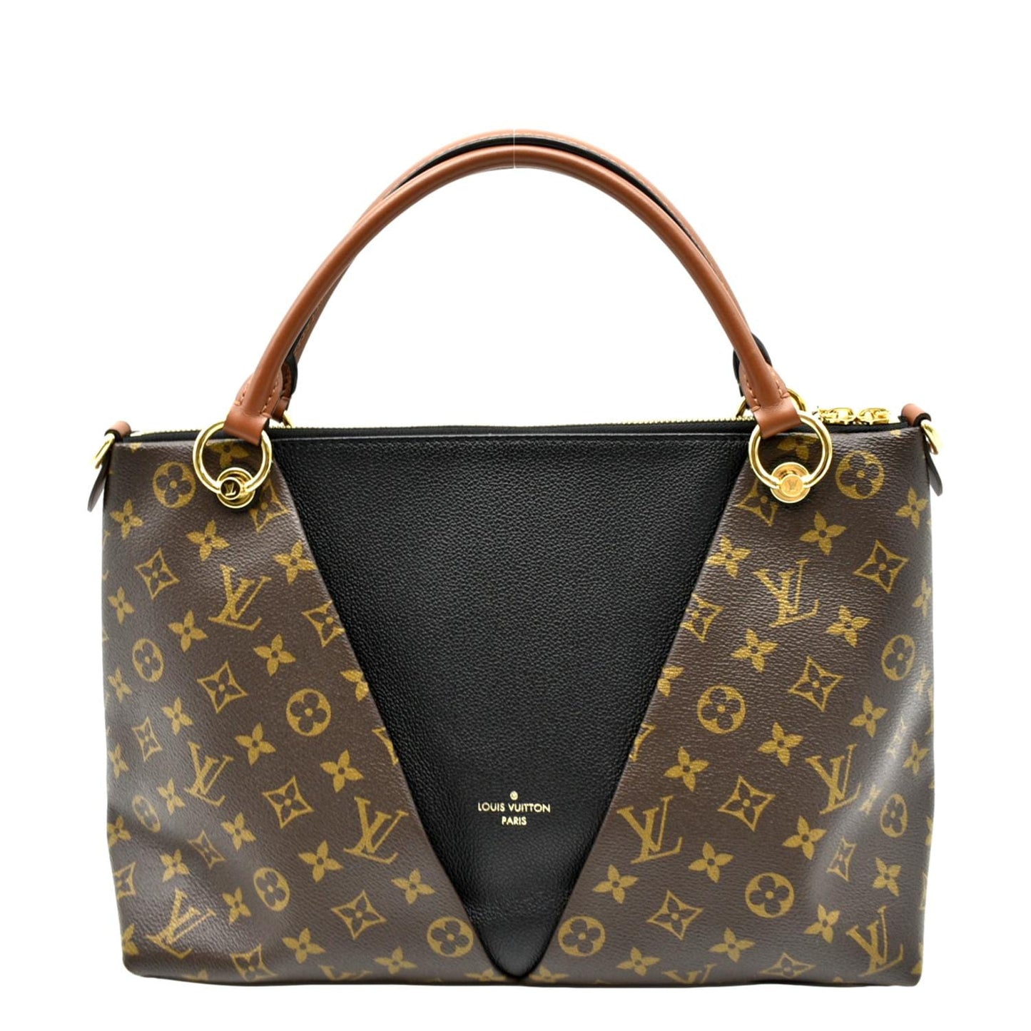 LOUIS VUITTON V MM Monogram Leather Hobo Bag Black