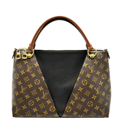 LOUIS VUITTON V MM Monogram Leather Hobo Bag Black