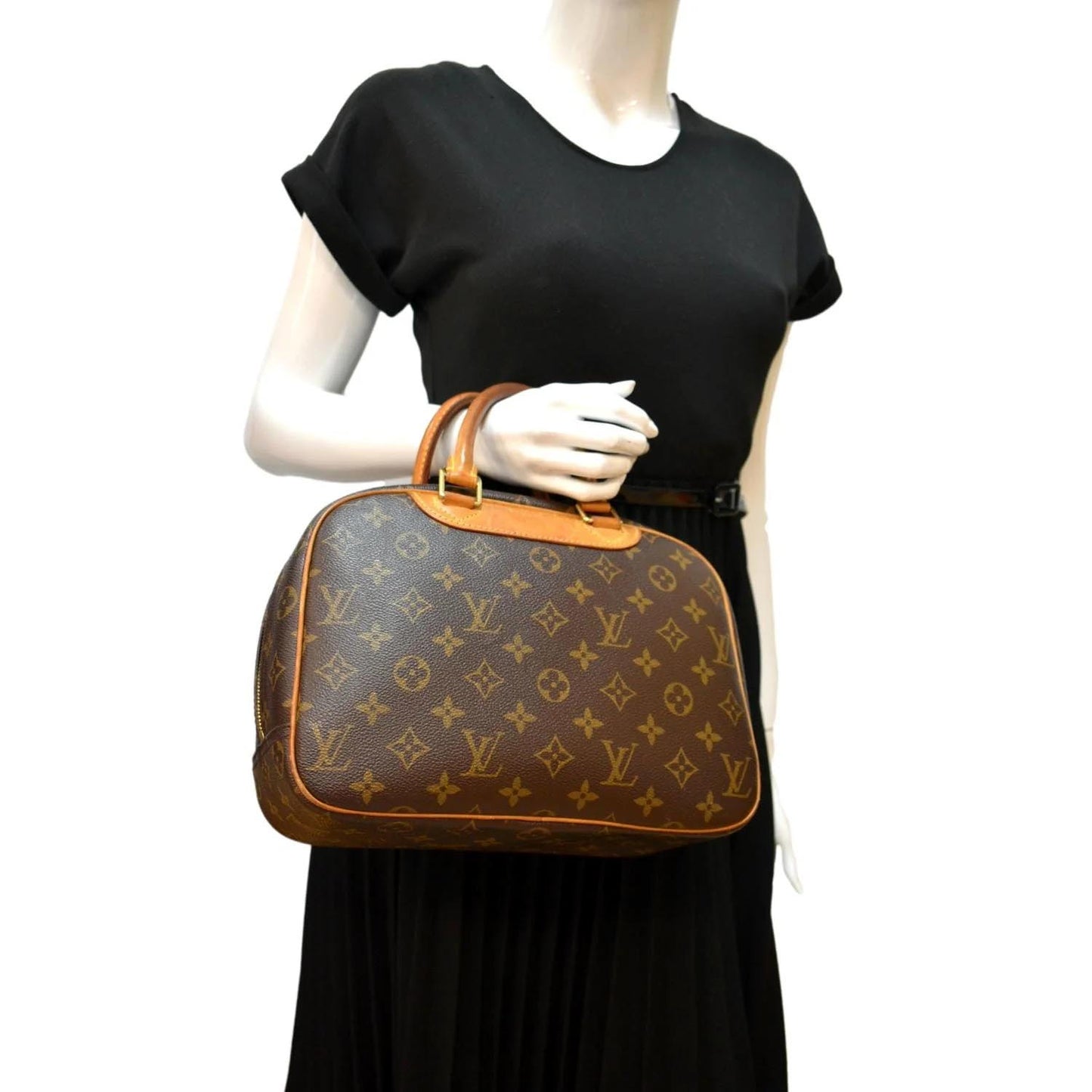 LOUIS VUITTON Trouville PM Monogram Canvas Satchel Bag Brown