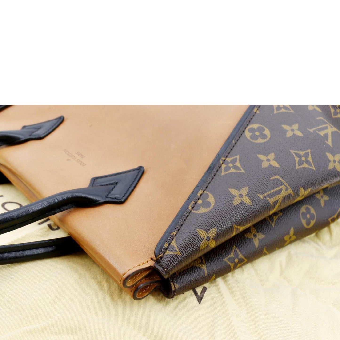 LOUIS VUITTON W PM Monogram Cuir Orfevre Tote Bag Safran