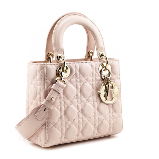 Dior Blush Pink Quilted Lambskin Cannage Lucky Badges Small Lady Dior Bag