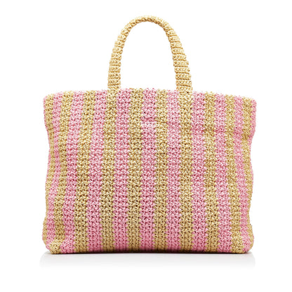 Pink Prada Large Raffia Logo Tote