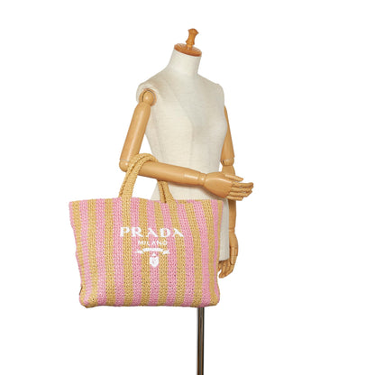 Pink Prada Large Raffia Logo Tote