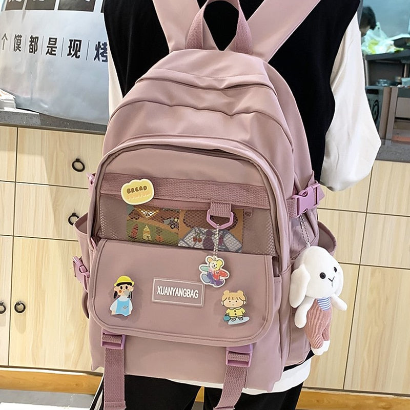 Gothslove Cute Backpacks Kawaii Backpack for Girl School Bag Waterproof Travel College Bookbag Black Nylon Women Backpacks