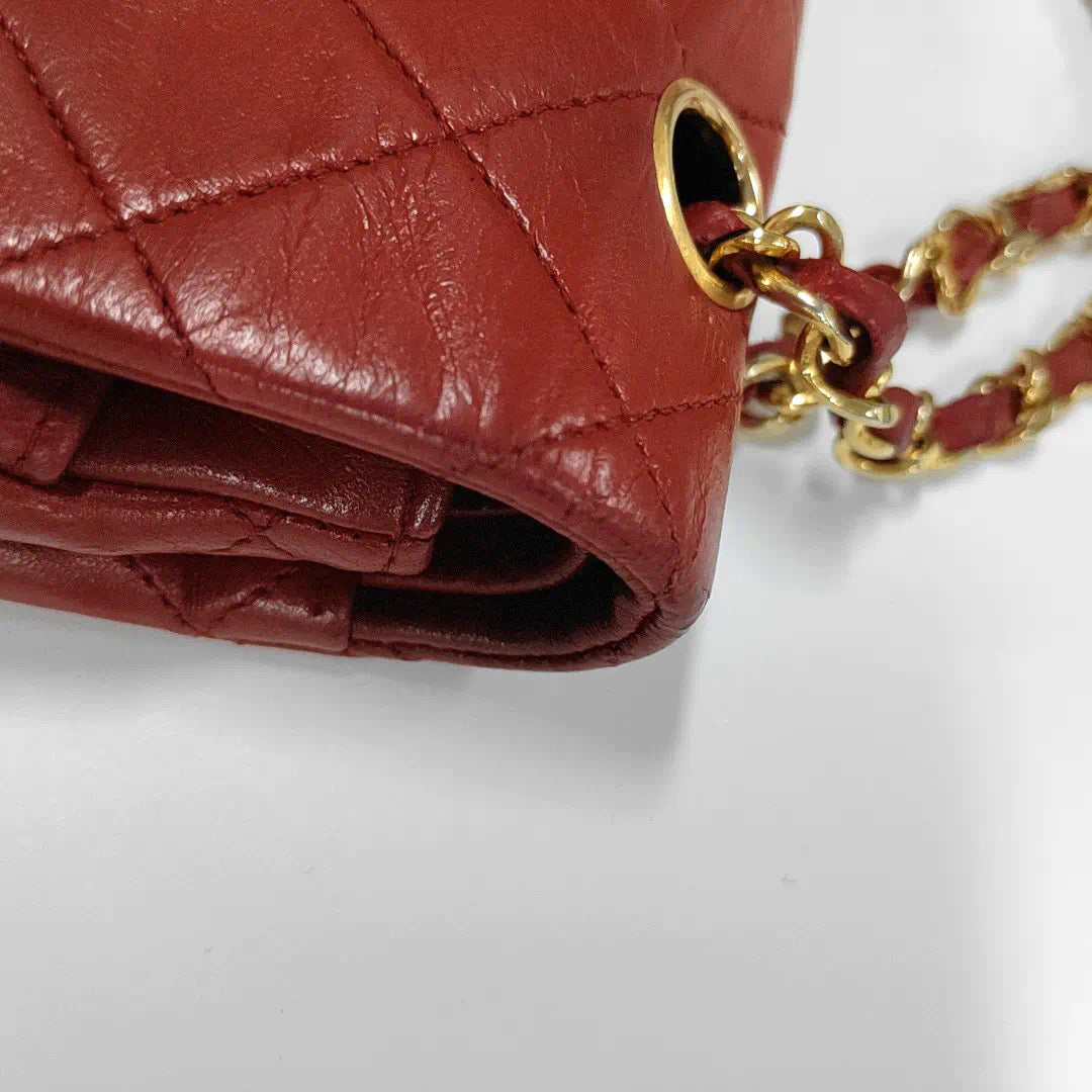 Chanel Classic Flap Vintage 1989 Red Lambskin Leather with 24k Gold Hardware