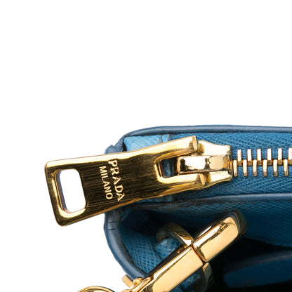 Prada Double Zip Galleria Medium Blue Saffiano