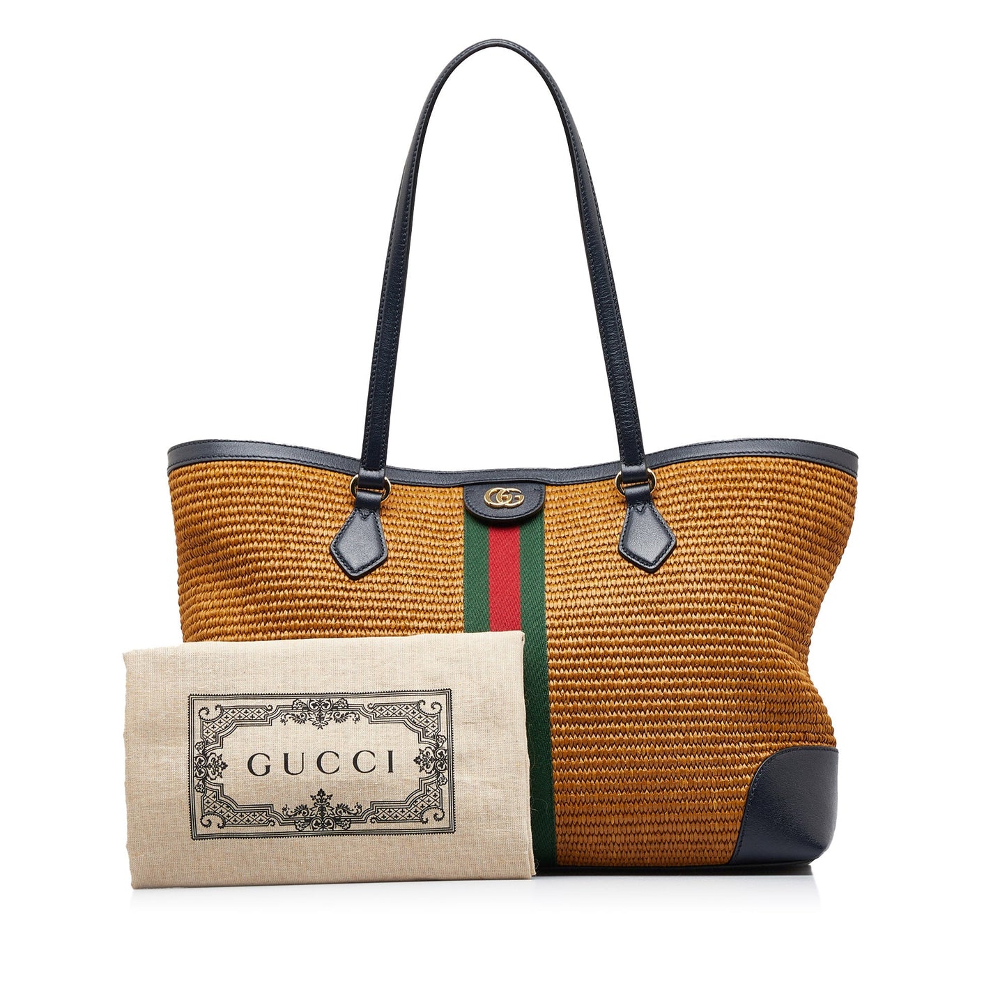 Brown Gucci Medium Raffia Ophidia Tote Bag