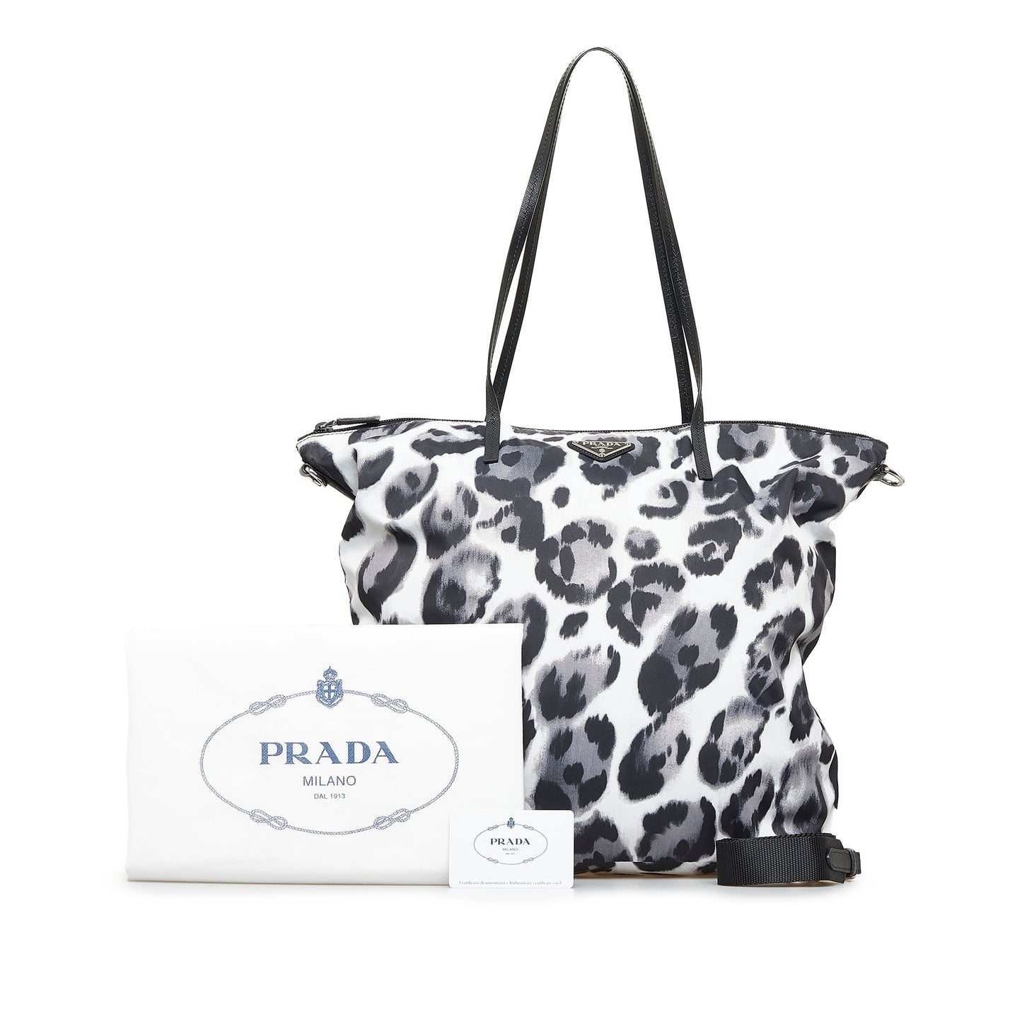 Prada Tessuto Shopper Black White Printed Nylon Canvas