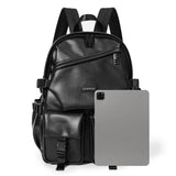 Gothslove Black Leather Backpacks Men Multi-pocket Backpacks for Colleges Backpack Large Capacity Laptop Bag Schoolbag