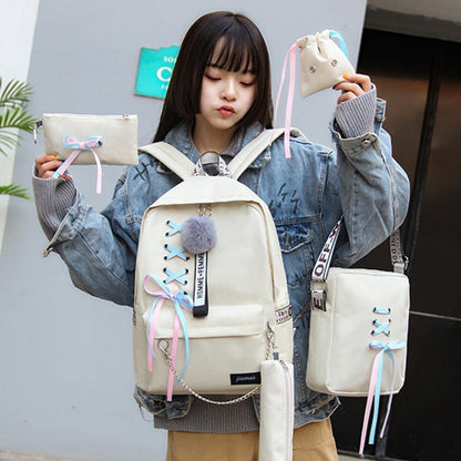 Women Backpacks 5 Set School Backpack Korean Design College School Bags Shoulder Bag