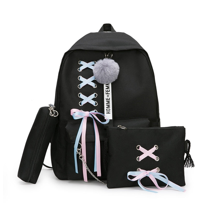 Women Backpacks 5 Set School Backpack Korean Design College School Bags Shoulder Bag