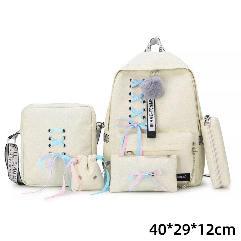 Women Backpacks 5 Set School Backpack Korean Design College School Bags Shoulder Bag