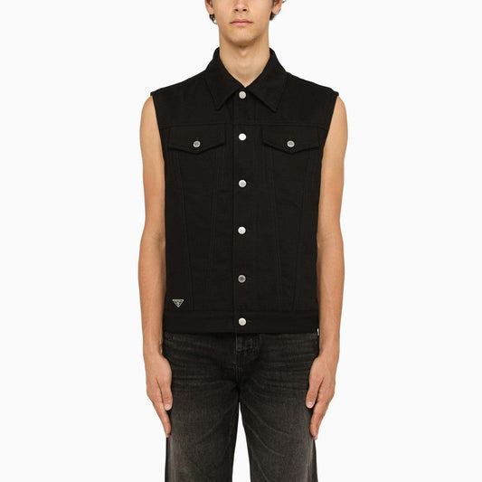 Prada Black Denim Waistcoat Men