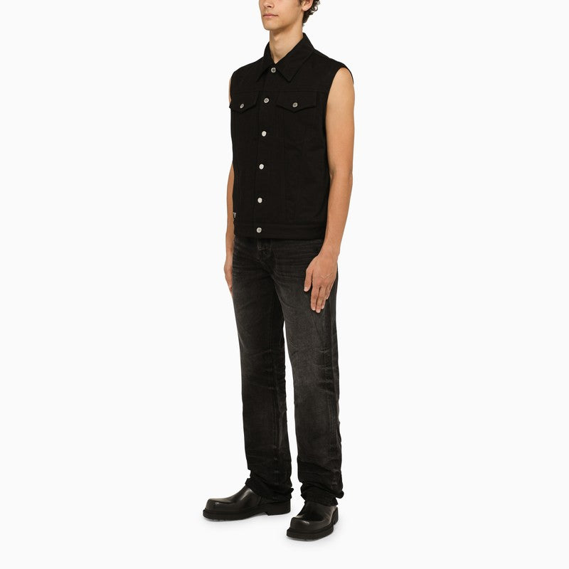 Prada Black Denim Waistcoat Men