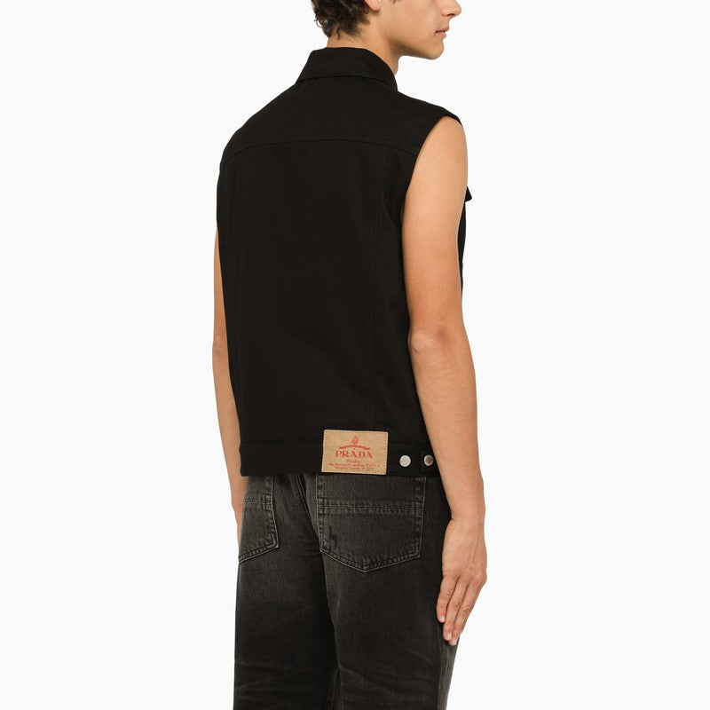 Prada Black Denim Waistcoat Men