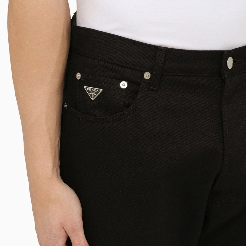 Prada Black Jeans With Metal Logo Triangle Men