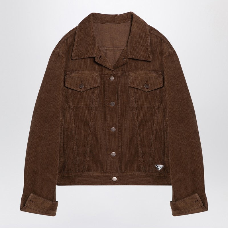 Prada Caramel-Coloured Shirt Jacket In Corduroy Women