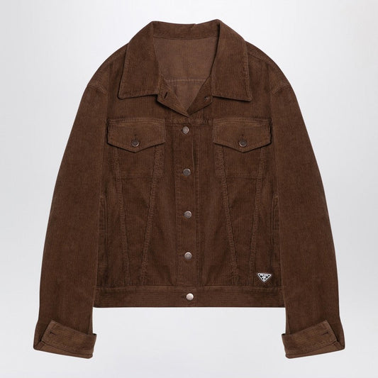 Prada Caramel-Coloured Shirt Jacket In Corduroy Women