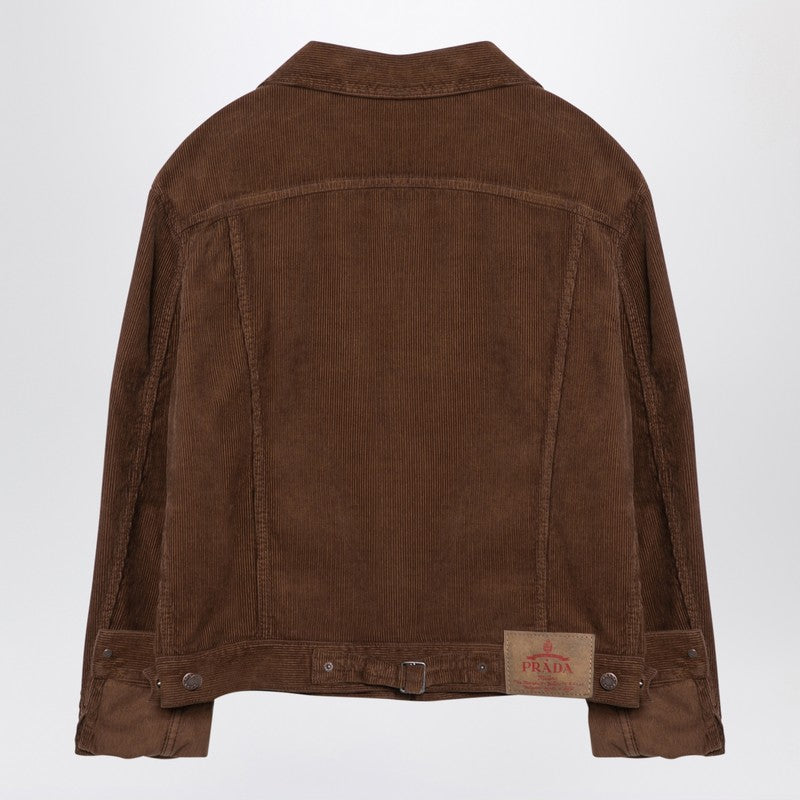 Prada Caramel-Coloured Shirt Jacket In Corduroy Women