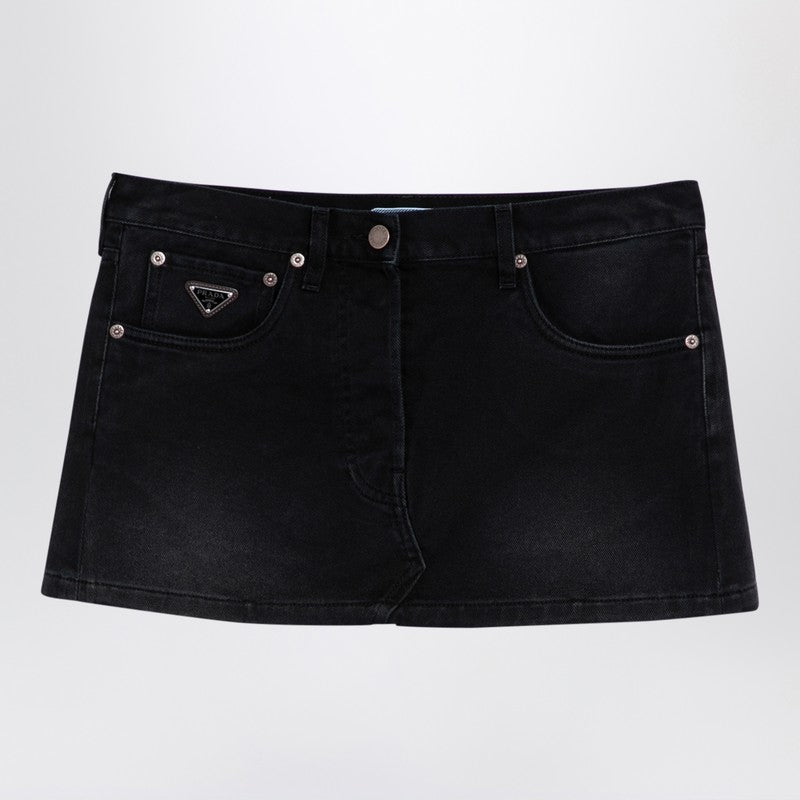 Prada Black Denim Mini Skirt Women