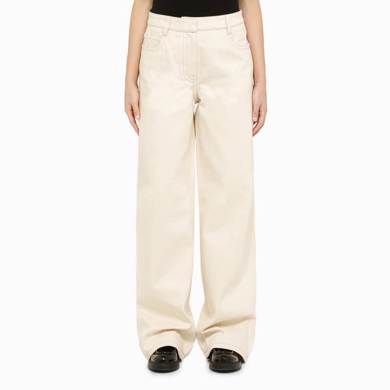 Prada Ivory Canvas Wide Trousers Women