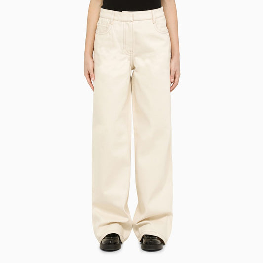 Prada Ivory Canvas Wide Trousers Women