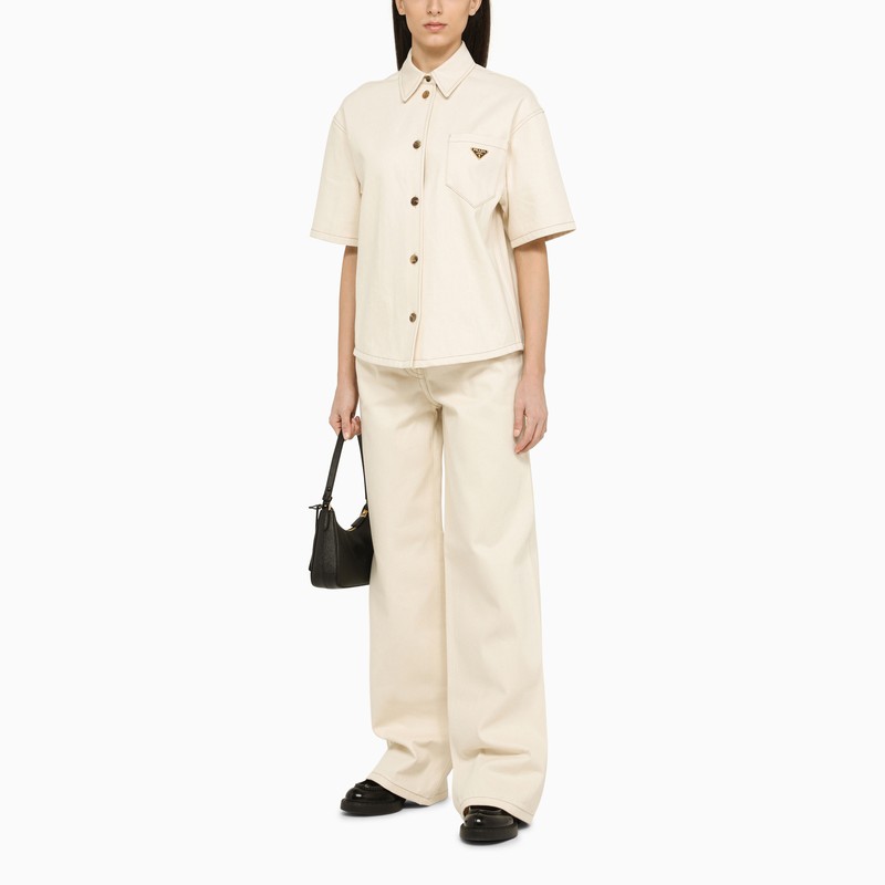 Prada Ivory Canvas Wide Trousers Women