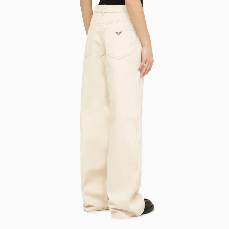 Prada Ivory Canvas Wide Trousers Women